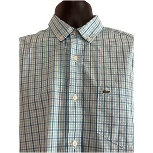 Lacoste Mens 40 Slim Fit Blue Plaid Long Sleeve Button Down Shirt